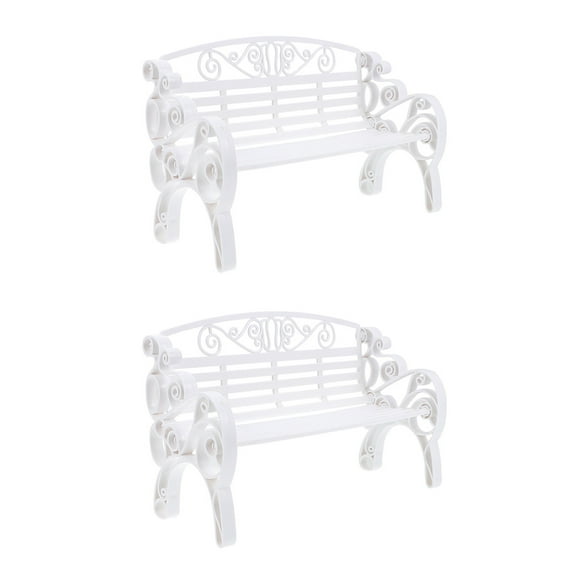 LOLIPPYY 2-Pack White Miniature Plastic Bench Dollhouse Model for Photography and Creative Project Props