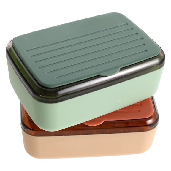 LOLIPPYY 2Pcs Double Layer Draining Soap Tray Plastic Soap Container with Cover for Bathroom Use