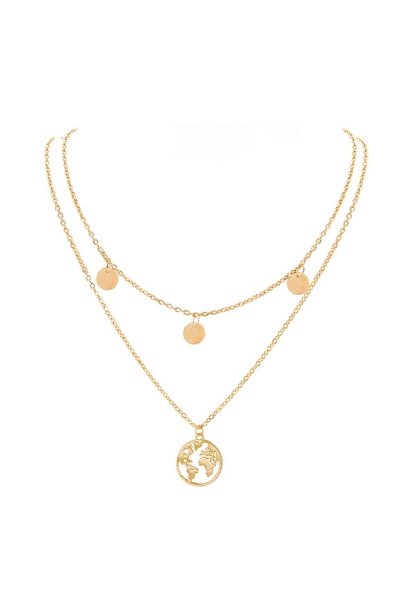 2Pcs Double Layer World Map Pendant Necklace Assorted Colors with Fine Workmanship for Decoration