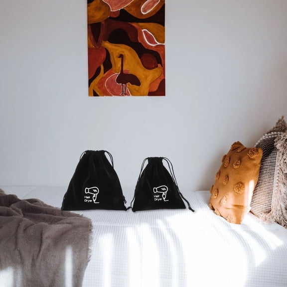 LOLIPPYY 2Pcs Drawstring Hair Dryer Bag Black Multifunctional Organizer for Hotel and Household Storage