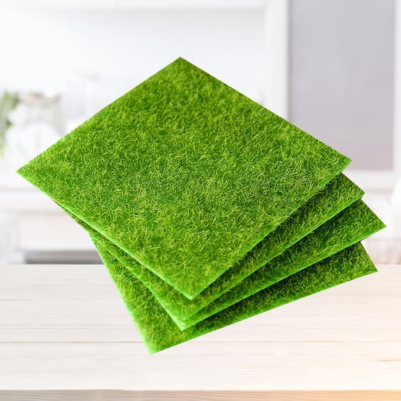 LOLIPPYY 2Pcs Durable Green PVC Artificial Grass for Fairy Garden and Table Decoration
