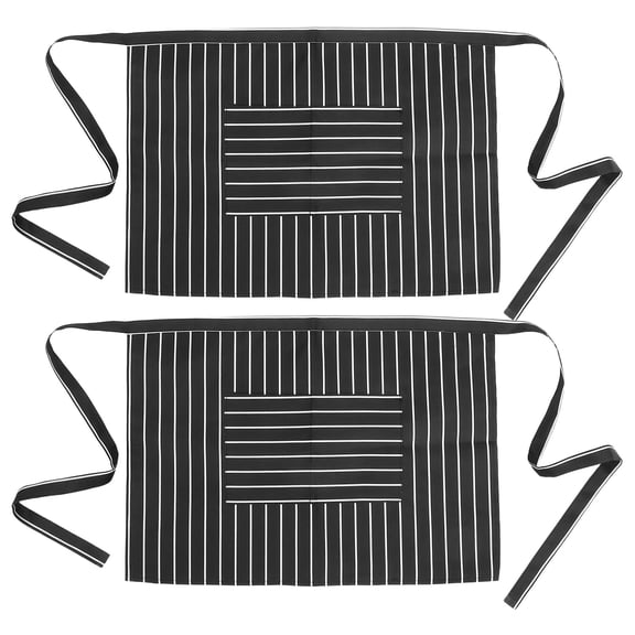 LOLIPPYY Set of 2 Small Waitress Aprons, Black and White Striped, Adjustable Waist with Utility Pockets, Easy to Clean