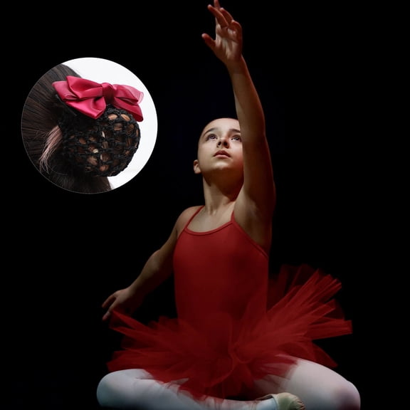 LOLIPPYY 2Pcs Elegant Dark Red Hair Bun Net with Bow for Prom Parties and Work Uniforms