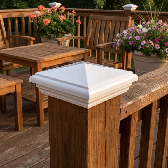 LOLIPPYY 2Pcs Elegant White Vinyl Pyramid Post Caps Square Fence Post Covers for Garden Or Patio