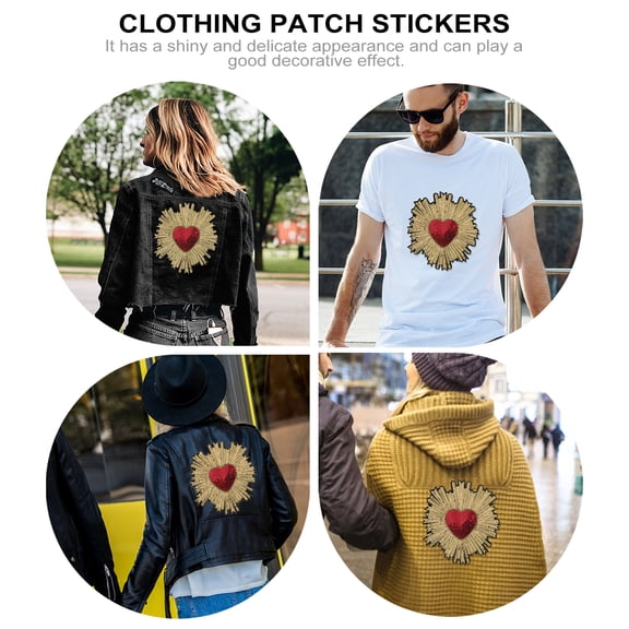 LOLIPPYY 2-Pack Embroidered Peach Heart Sequin Patches for Clothing Decoration, Beige Fabric Accessories