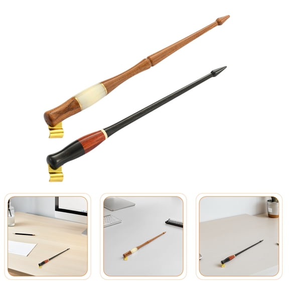 LOLIPPYY 2Pcs Ergonomic Wooden Slanted Pen Holder Adjustable Brass Flange for Manga and Calligraphy