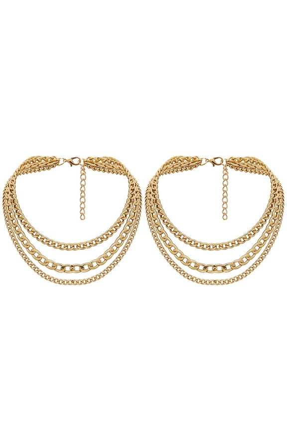 2Pcs Fashion Metal Chain Necklace Clavicle Sweater Chain with Buckle Closure