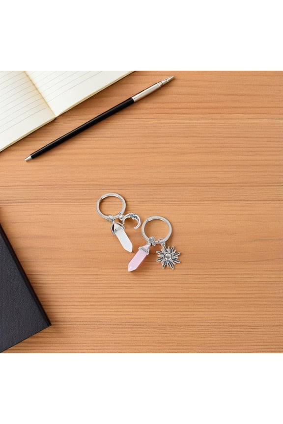 2Pcs Fashion Metal Key Ring Sun and Moon Shaped Decorative Pendant for Bags Or Keys