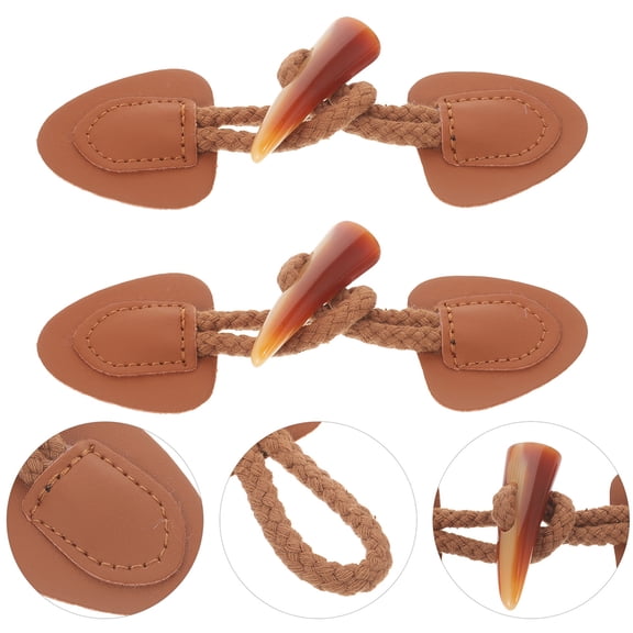 LOLIPPYY 2-Pack Brown Sew- Toggle Buttons Faux Horn Closures for Sweaters, Cardigans, and Knitted Garments