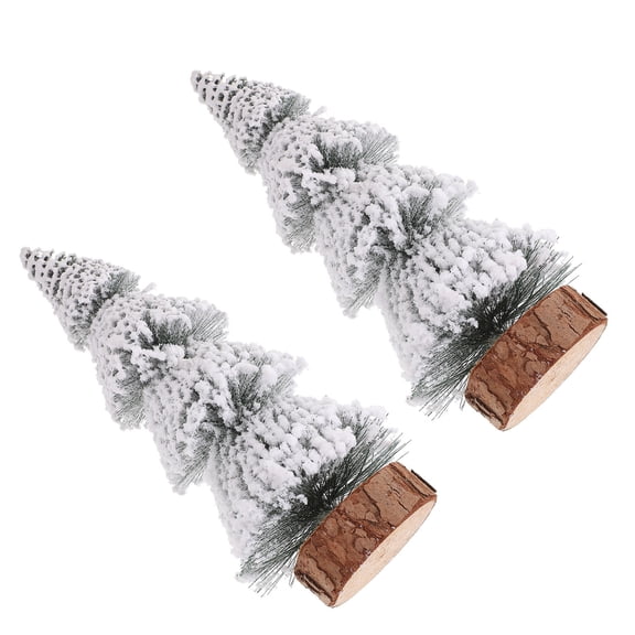 LOLIPPYY 2Pcs Festive Adornment Mini Snow Pine Model Trees in Multi for Christmas Theme Table Decor