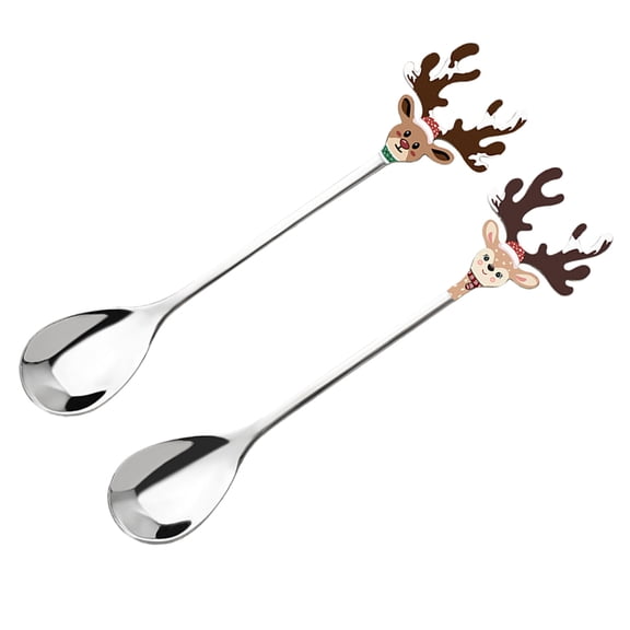 LOLIPPYY 2Pcs Festive Stainless Steel Small Spoons for Honey Tea Coffee and Ice Cream Use