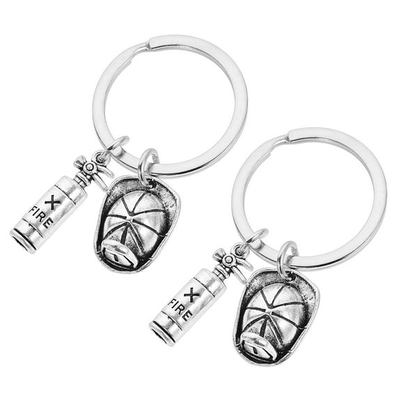 LOLIPPYY 2Pcs Firefighter Keychain Pendant Set Zinc Alloy Fire Extinguisher and Hat