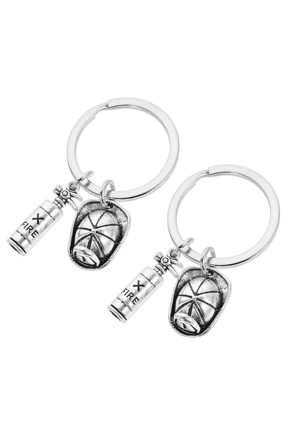 2Pcs Firefighter Keychain Pendant Set Zinc Alloy Fire Extinguisher and Hat