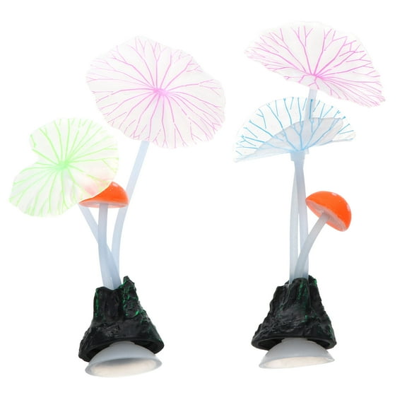 LOLIPPYY 2Pcs Fish Tank Lotus Leaf Glowing Fish Tank Plants Simulation Decor Indoor Aquariums