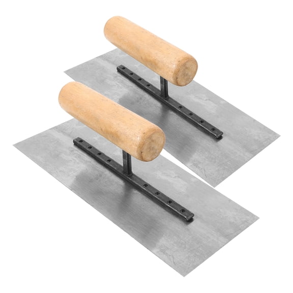 LOLIPPYY 2Pcs Flat Steel Trowel with Wooden Handle for Drywall Concrete Cement Plastering