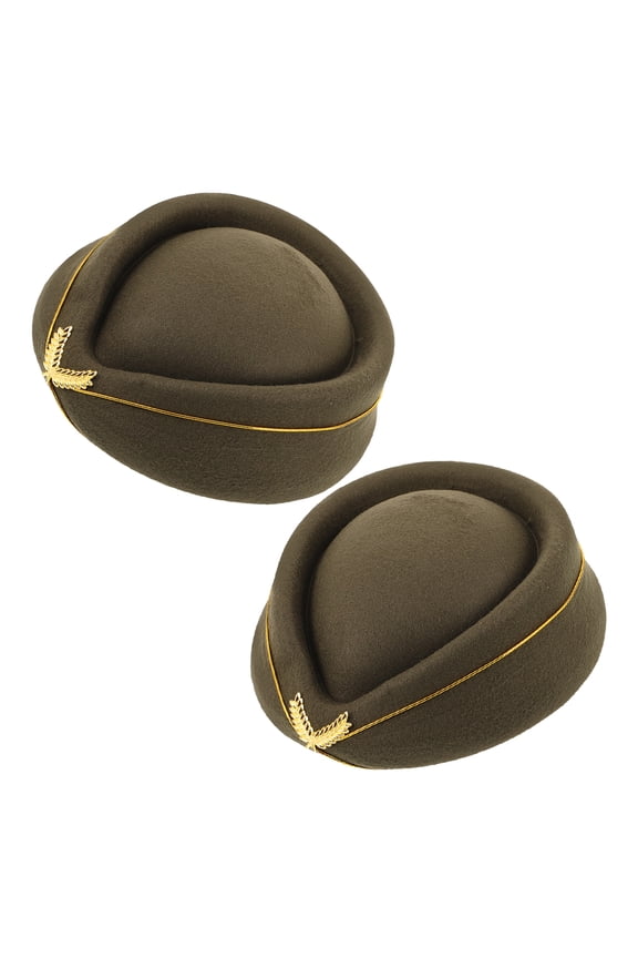 2Pcs Flight Attendant Beret Hat Olive Green Felt Breathable Professional Design