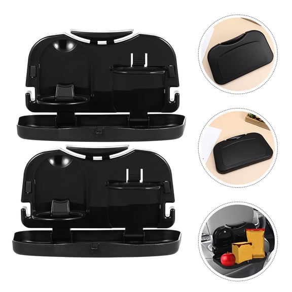 LOLIPPYY 2Pcs Foldable Car Table Black with Cup Holder Travel Dining Tray for Vehicle Seat Organizer