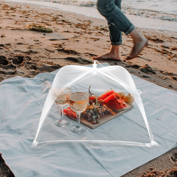 LOLIPPYY 2Pcs Foldable White Mesh Food Cover with Smooth Edges for Kitchen Table