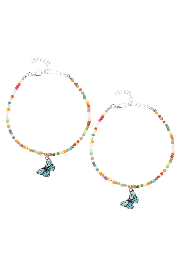 2Pcs Foot Jewelry Beaded Ankle Bracelet Bohemian Style Synthetic Material for Teen Girls