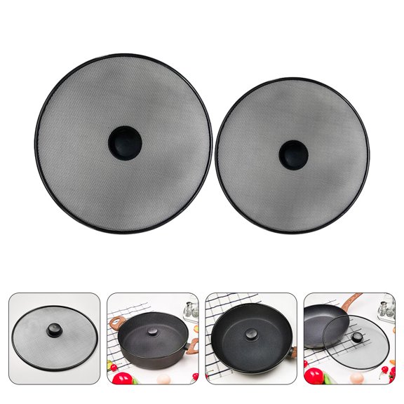 LOLIPPYY 2Pcs Frying Pan Splatter Screen Stainless Steel Black Mesh Protective Guard