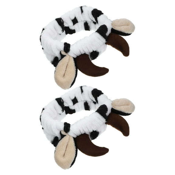 LOLIPPYY 2-Pack Cute Cow Ear Skincare Headbands for Women and Girls, Soft Cloth Face Washing Bands for Bathroom Use