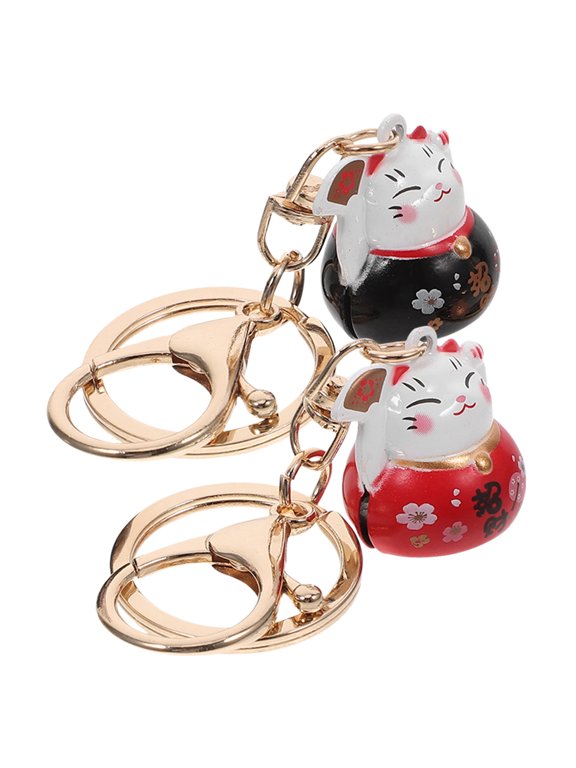 Multifunctional Cute Cat Keychain Copper Alloy with Clear Bell Sound 2Pcs