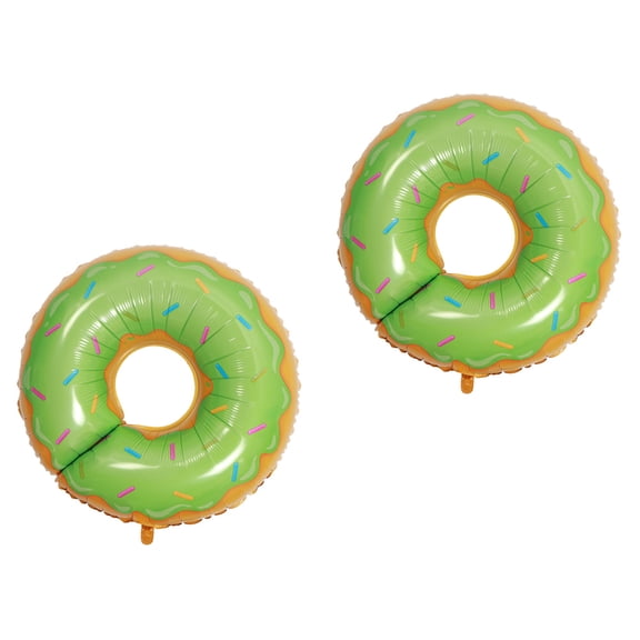 LOLIPPYY 2Pcs Green Doughnut Foil Balloons with Automatic Sealing for Door Window and Wall Decoration