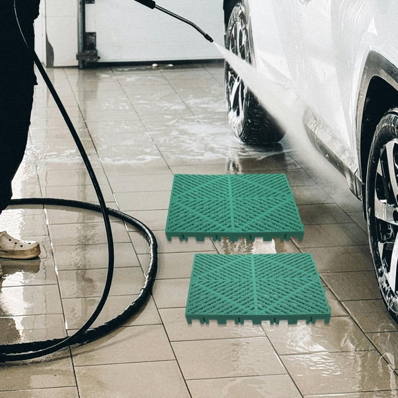 LOLIPPYY 2Pcs Green Garage Drainage Floor Tiles Plastic Interlocking Modular Mat Non Slip Surface