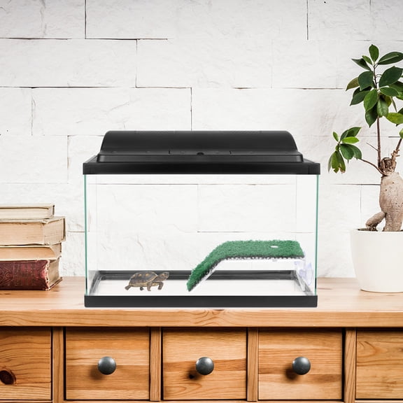 LOLIPPYY 2Pcs Green Plastic Turtle Basking Platforms Simulation Lawn for Aquarium Reptile Decor