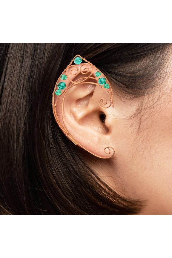 2Pcs Green Retro Ear Cuffs Non Piercing Stainless Steel Ear Wrap Clip on Earrings