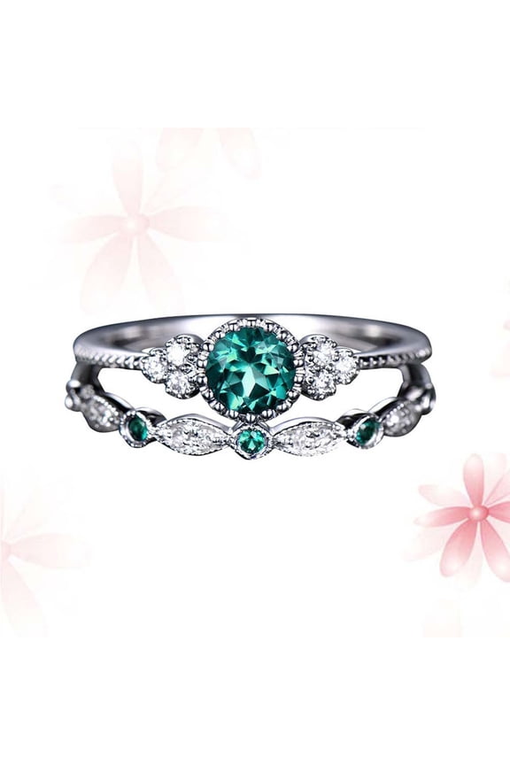 2Pcs Green Stone Ring for Women Vintage Design Fashion Accessory