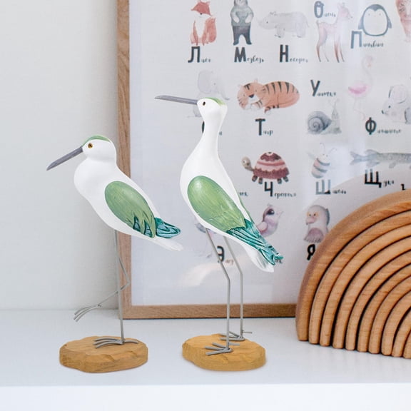 LOLIPPYY 2Pcs Green Wooden Bird Craft Seagull Sculpture for Natural Atmosphere Decoration