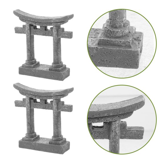 LOLIPPYY 2Pcs Grey Resin Japanese Torii Gate Architectural Scene Assembly Model for Bonsai