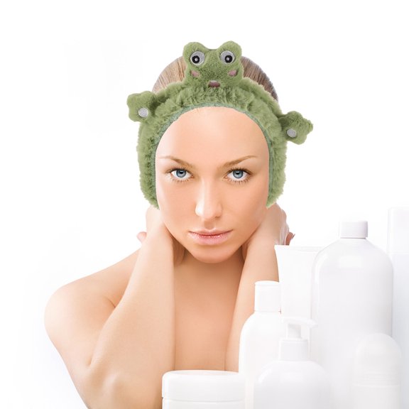 LOLIPPYY 2Pcs Plush Frog Headband for Washing Face and Makeup Light Green Hairband