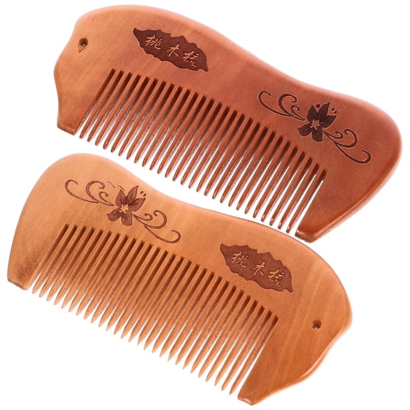 LOLIPPYY 2Pcs Hair Comb for Curly Hair Peach Wood Anti Static Detangler Home Use