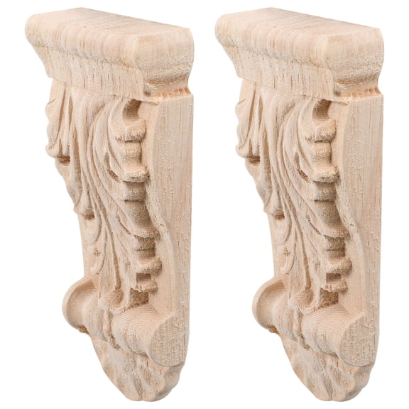 LOLIPPYY 2Pcs Hand Carved Wood Corbels Unpainted Lightweight European Style Column Supports for Shelves