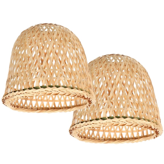 LOLIPPYY 2Pcs Handmade Bamboo Lampshade Round Rustic Light Diffusion Shades for Decor
