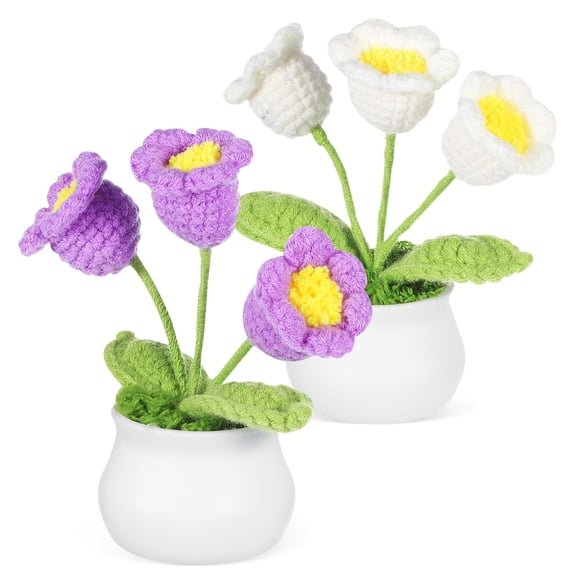 LOLIPPYY 2Pcs Handmade Knitted Artificial Flowers Multi Color Crochet Flower Decor for Car and Home