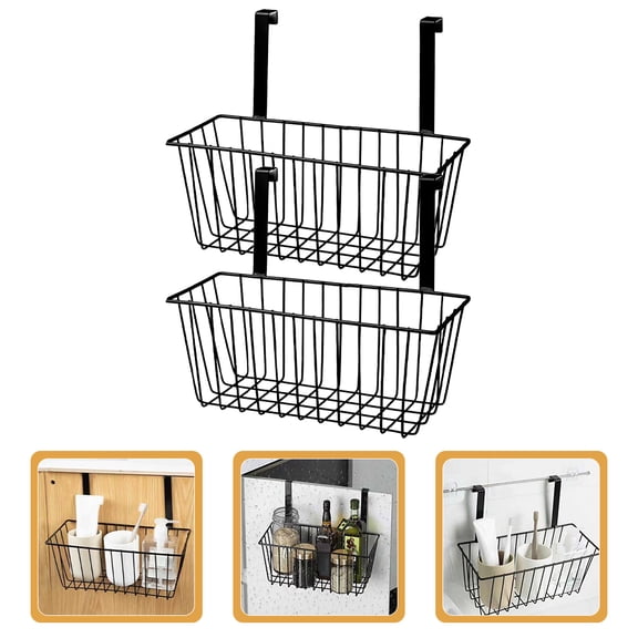 LOLIPPYY 2Pcs Hanging Wire Basket Organizer Black Rack for Household Sundries Storage and Kitchen