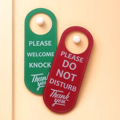 LOLIPPYY 2-Pack Double-Sided PU Door Hanger Signs with Do Not Disturb and Welcome Knock for Office Use
