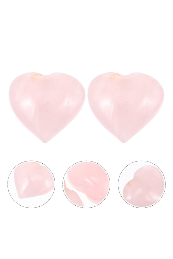 2Pcs Heart-Shaped Rose Quartz Crystal Stone for Necklace Key Chain Home Office