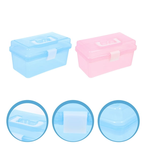 LOLIPPYY 2Pcs Household Medicine Chest Transparent Compartmented Storage Case with Handle