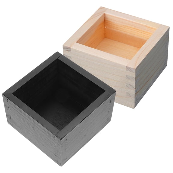 LOLIPPYY 2Pcs Japanese Style Wooden Box Square Wood Sake Cup Holder Assorted Color Practical