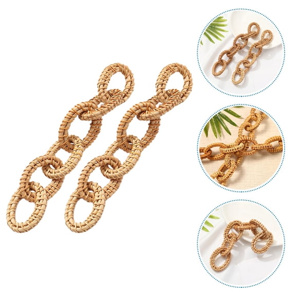 LOLIPPYY 2-Piece Khaki Rattan Woven Chain Wall Hanging Decor Rustic Link Ornament for Living Room