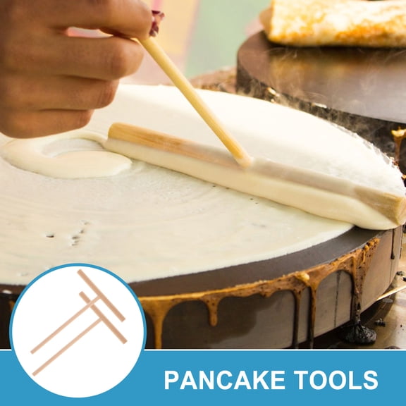 LOLIPPYY 2Pcs Khaki Wooden Crepe Spreader Pancake Rakes Ergonomic Cooking Utensils