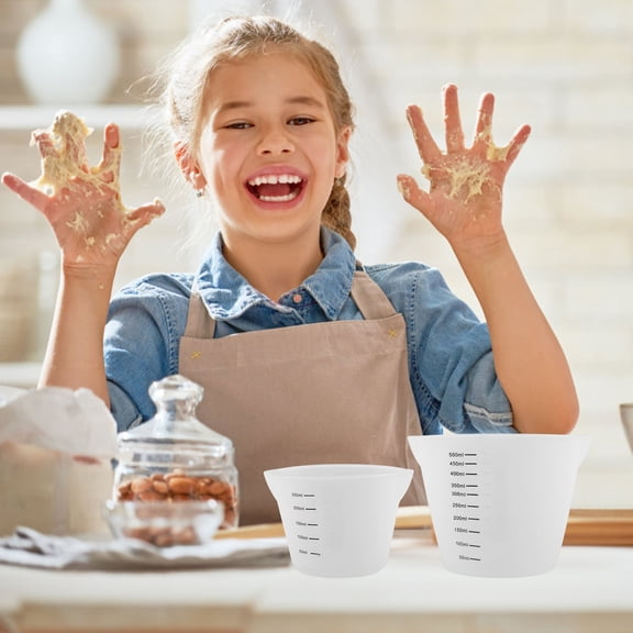 LOLIPPYY 2-Pack Silicone Measuring Cups Set with Clear Measurement Markings, White, Perfect for Baking, Cooking, and Kitchen Essentials