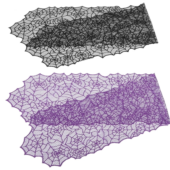 LOLIPPYY 2Pcs Lace Spiderweb Table Cloth for Decorations Indoor Purple and Black