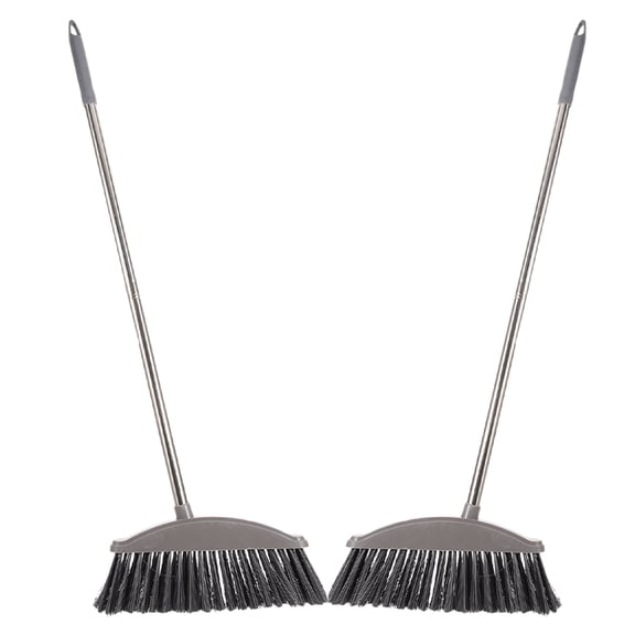 LOLIPPYY 2Pcs Large Deck Scrubbing Broom Dark Grey Stiff Bristles Metal Handle for Cleaning Patios