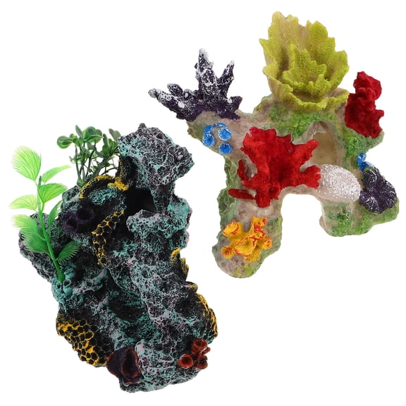 LOLIPPYY 2Pcs Durable Resin Artificial Coral Reef Decoration for Creative Fish Tank Styling