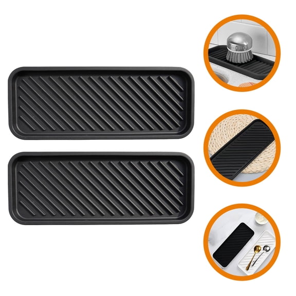 LOLIPPYY 2Pcs Lightweight Black Silicone Drying Mat for Kitchen Sponge and Bathroom Soap Storage